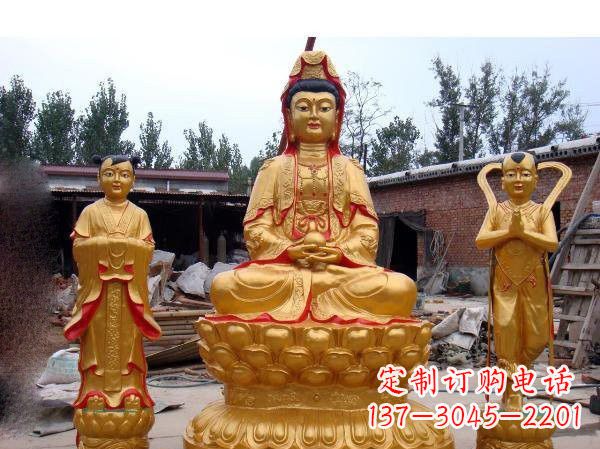 温州财运旺旺,观音童子龙女铜雕