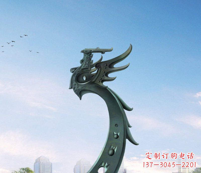 温州广场不锈钢抽象凤凰雕塑 (6)