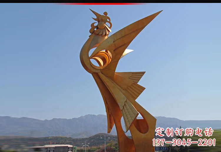 温州广场不锈钢抽象凤凰雕塑11