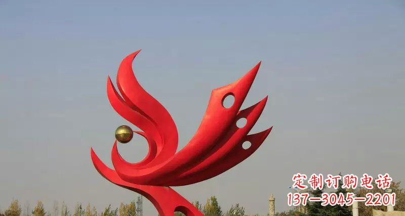 温州广场不锈钢抽象凤凰凤临宝地雕塑