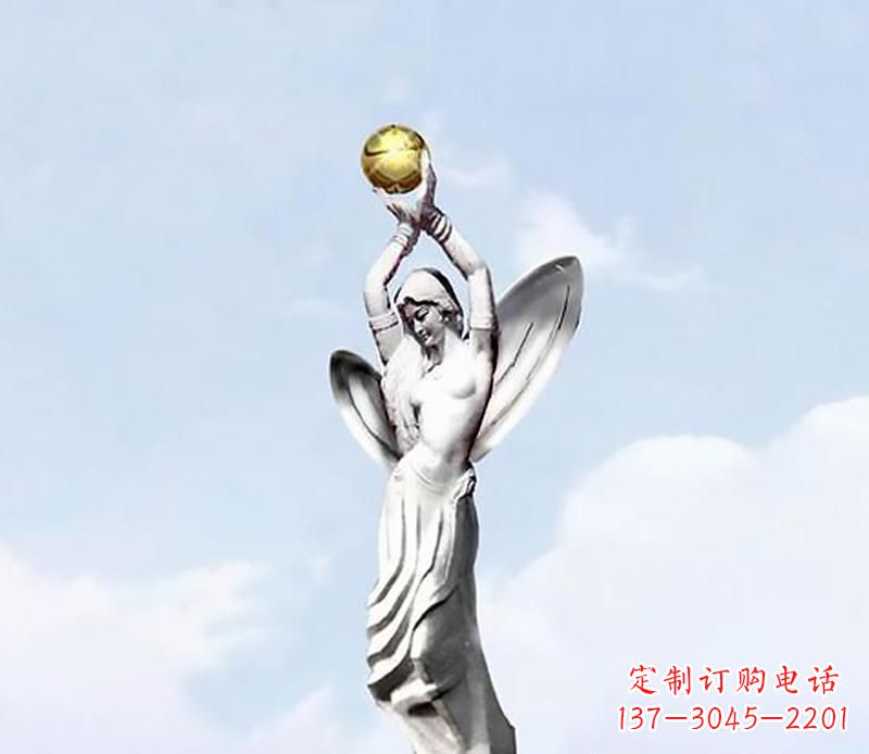 温州精美的不锈钢女人双手捧球雕塑
