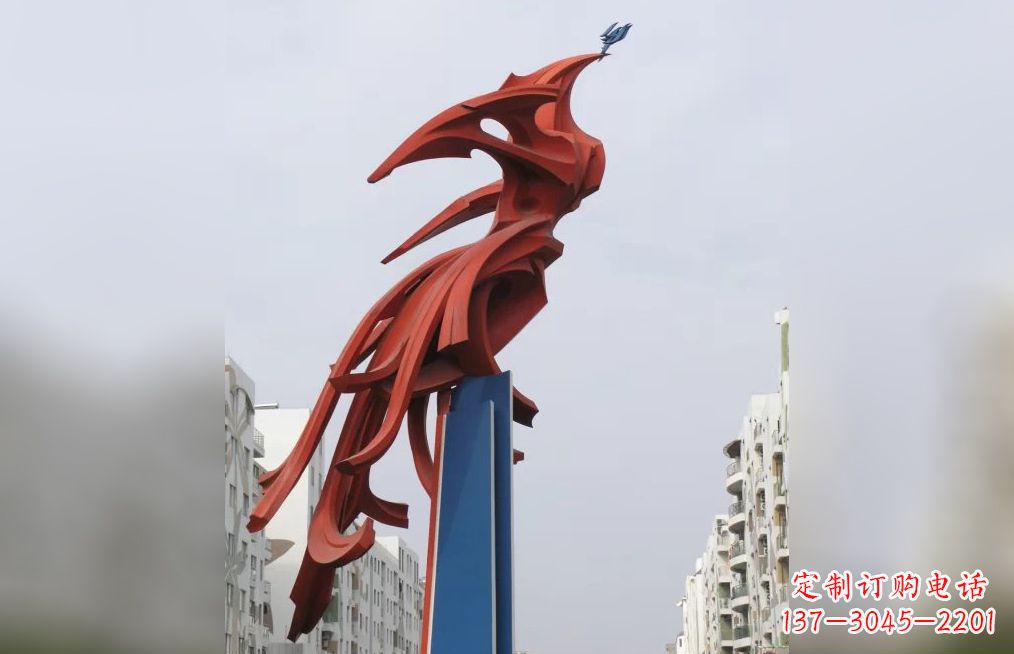 温州中领雕塑制作,精美不锈钢凤凰抽象雕塑
