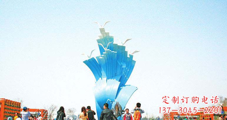 温州广场不锈钢海鸥和海浪雕塑