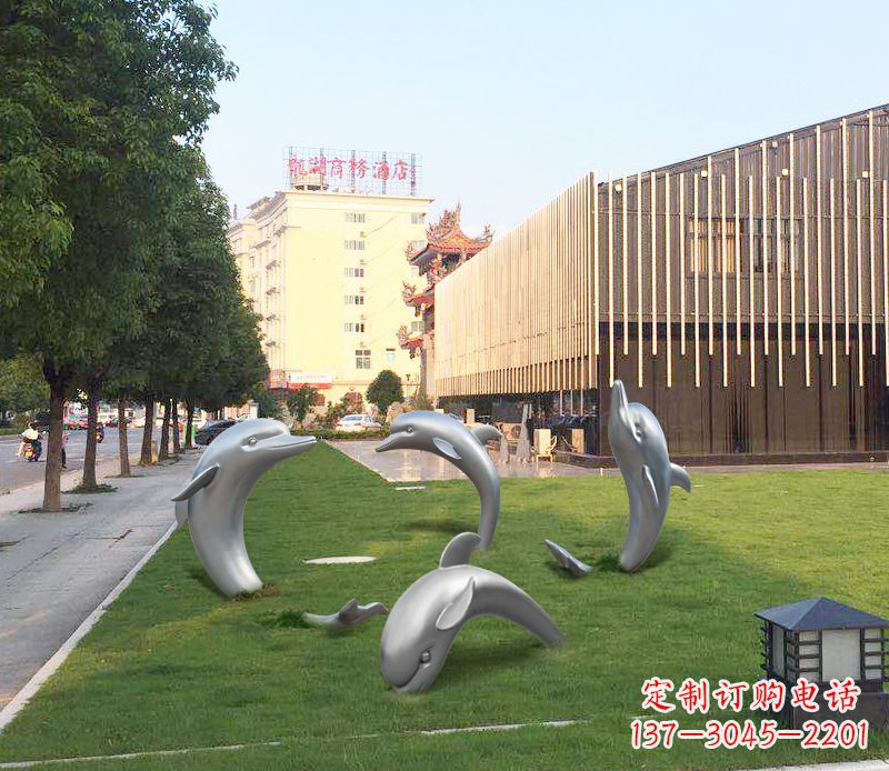 温州广场不锈钢海豚摆件雕塑
