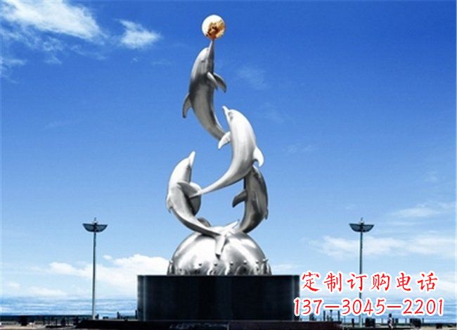 温州广场不锈钢海豚欢腾动物雕塑