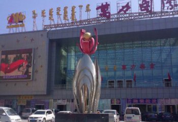 温州广场不锈钢大型花朵雕塑 (2)