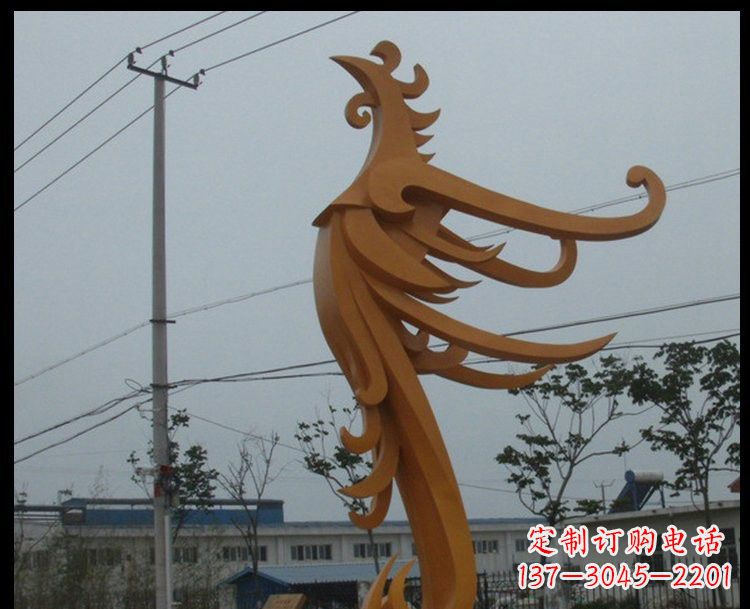 温州广场不锈钢金色凤凰雕塑