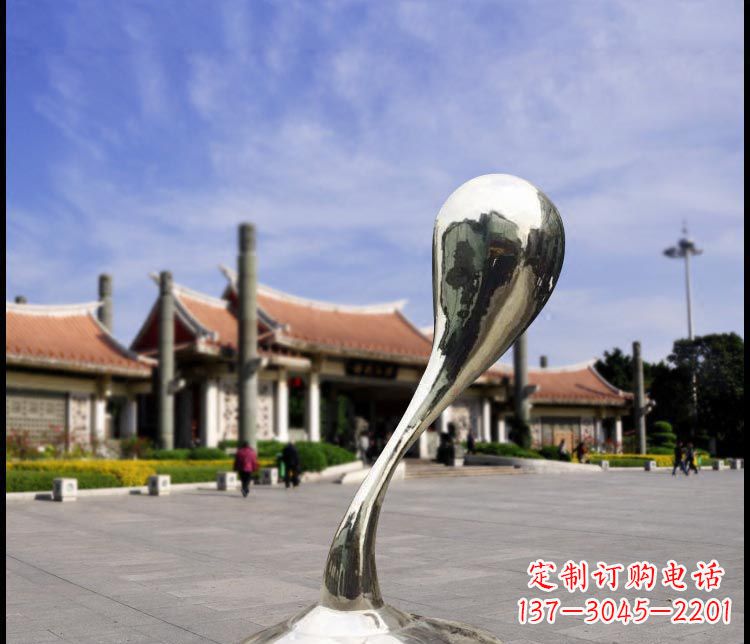 温州广场不锈钢镜面水滴景观雕塑12