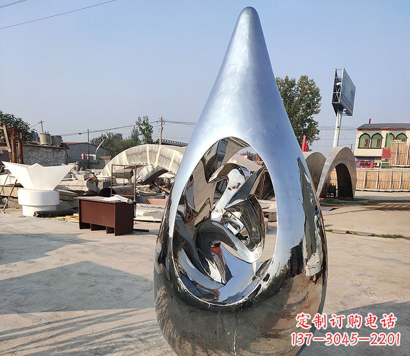 温州广场不锈钢镜面水滴雕塑