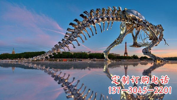 温州广场不锈钢恐龙骨架雕塑