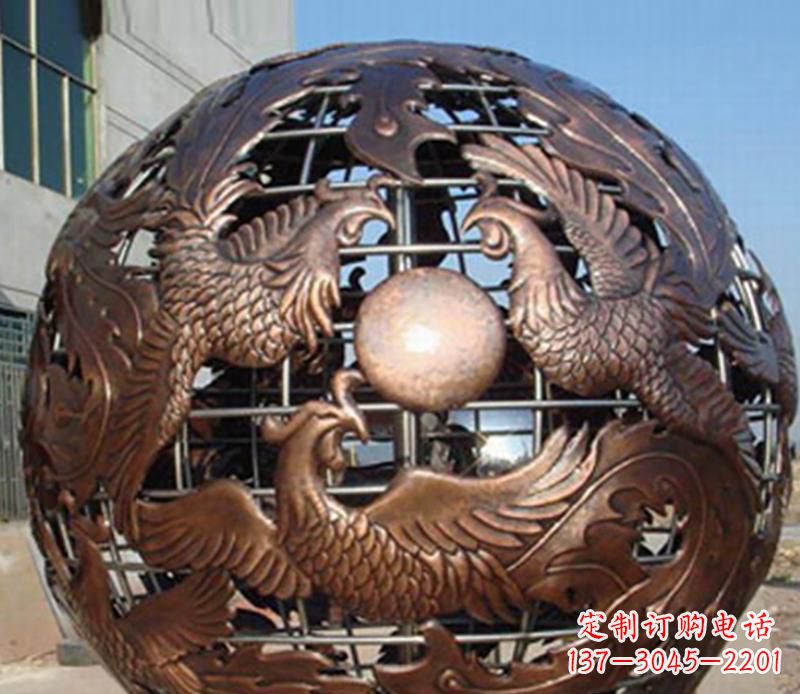 温州广场不锈钢龙凤球景观雕塑