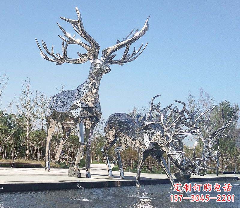 温州优雅而古典的不锈钢梅花鹿摆件雕塑