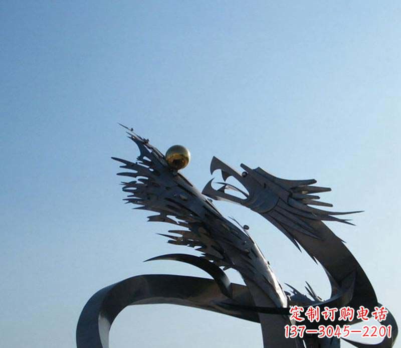 温州中领雕塑-不锈钢龙吞球抽象雕塑