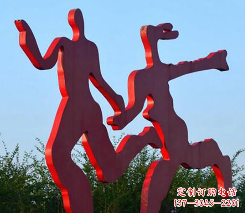 温州中领雕塑-多彩情侣跑步雕塑