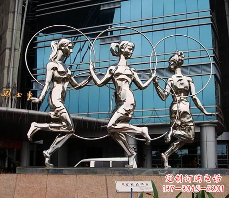 温州广场不锈钢跳舞美女景观雕塑