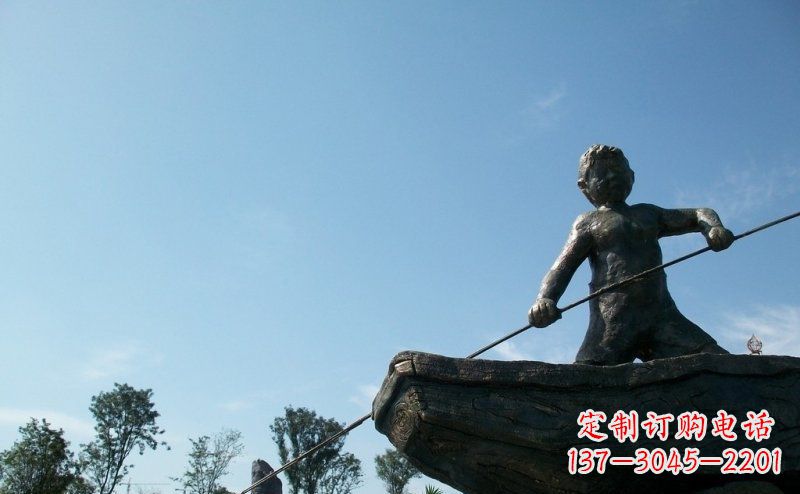 温州男孩撑船铜雕,营造童趣氛围