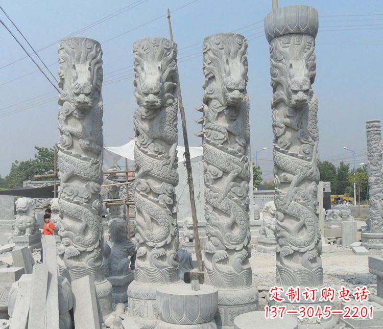 温州广场大理石盘龙柱景观石雕 (2)