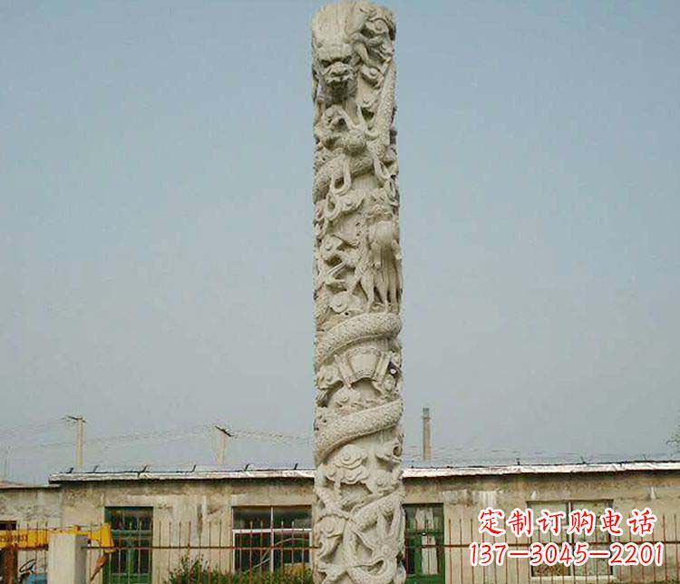 温州广场大理石盘龙柱景观石雕 (3)