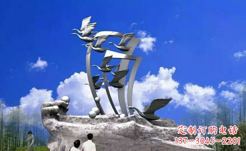 温州中领雕塑:大雁不锈钢雕塑,质感优雅