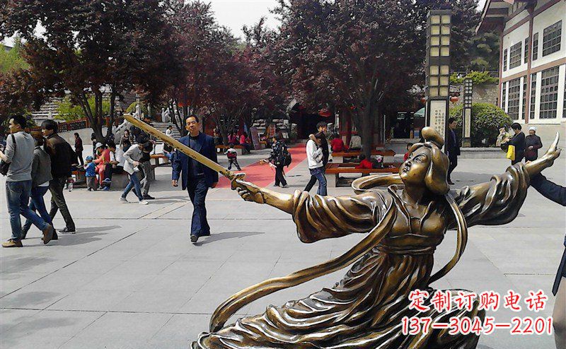 温州中领雕塑:美轮美奂的古代美女舞剑人物铜雕