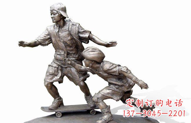 温州令人惊叹的广场滑板男孩铜雕塑