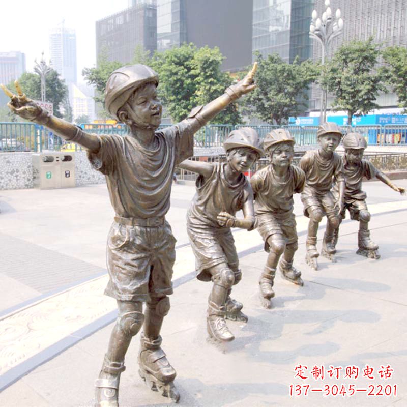 温州精致巧雕的滑旱冰小孩雕塑