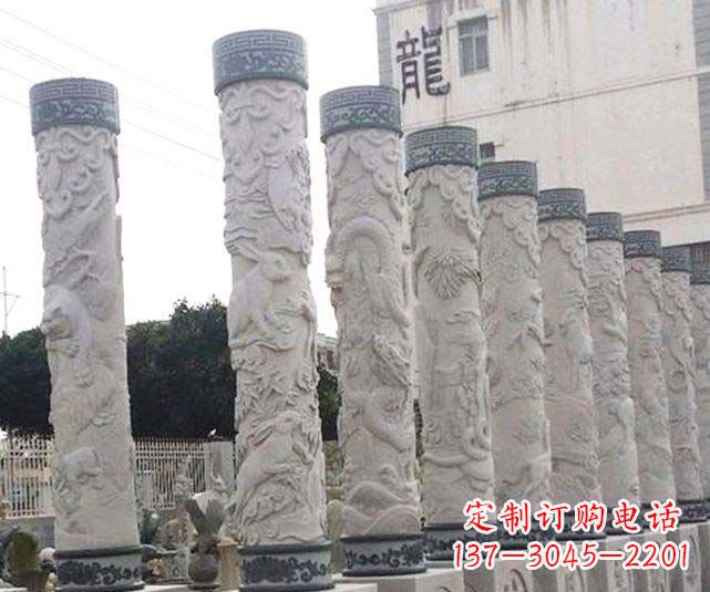 温州广场景观大理石12生肖龙柱石雕