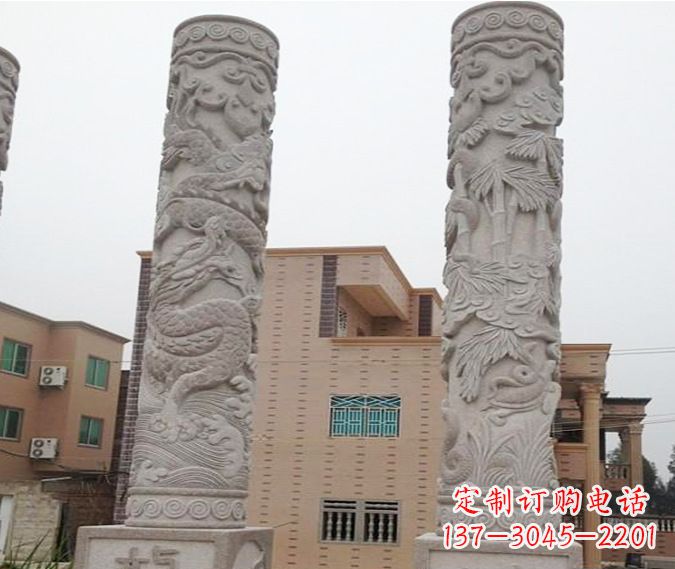 温州广场景观大理石12生肖龙柱石雕 (2)