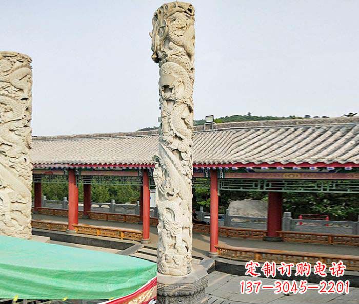 温州广场景观大理石龙柱石雕 (2)