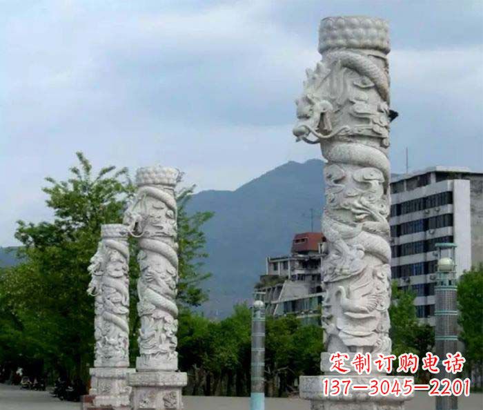温州广场景观大理石龙柱石雕 (3)