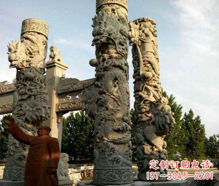 温州广场景观大理石龙柱石雕