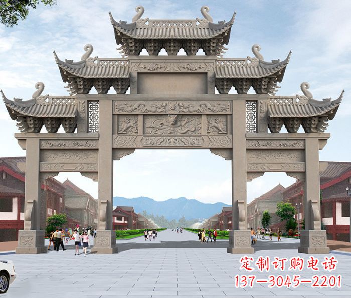 温州广场景观大理石牌楼石雕 (2)