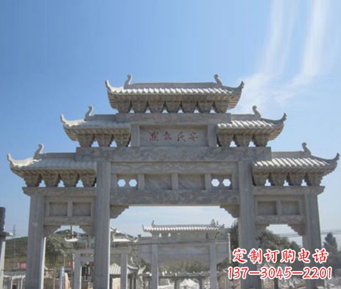 温州广场景观三门石雕牌坊 (2)