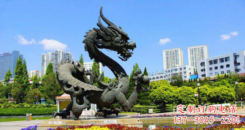 温州精美巨型广场龙戏珠景观铜雕