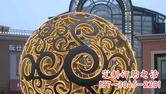 温州镂空球形喷泉雕塑无锈钢精美装点空间