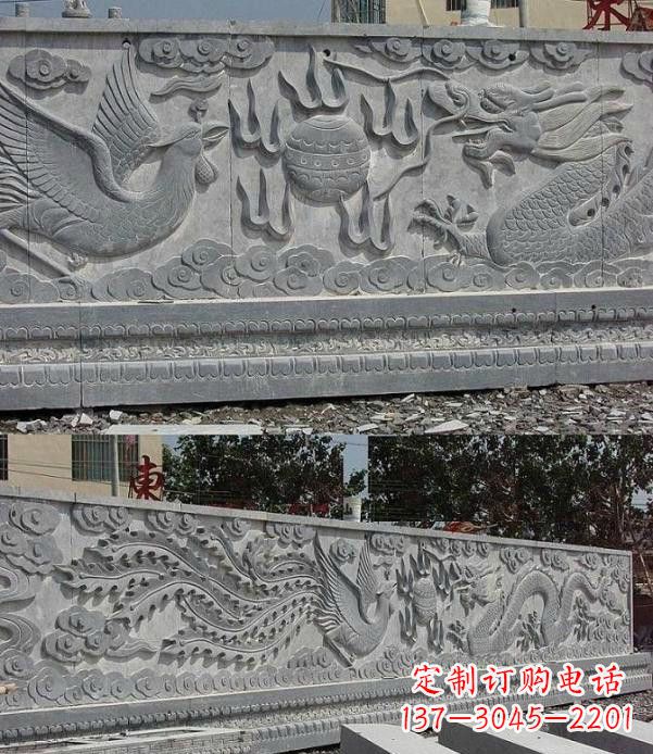温州广场石浮雕龙凤戏珠影壁石雕