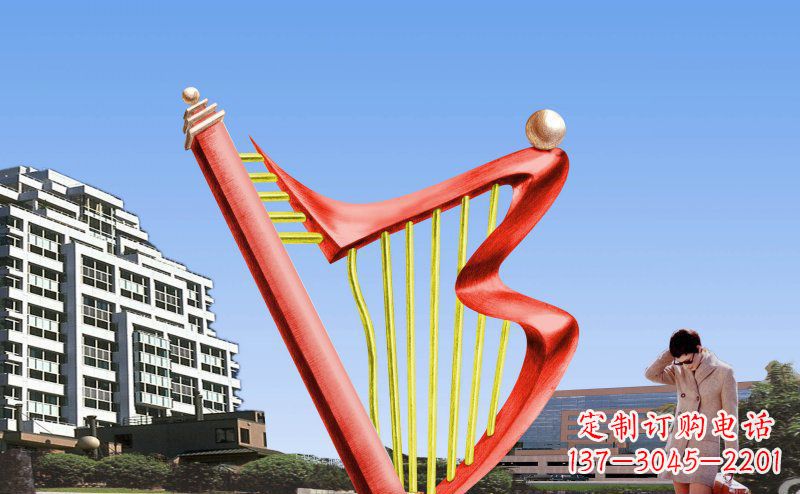 温州中领雕塑精制不锈钢竖琴雕塑