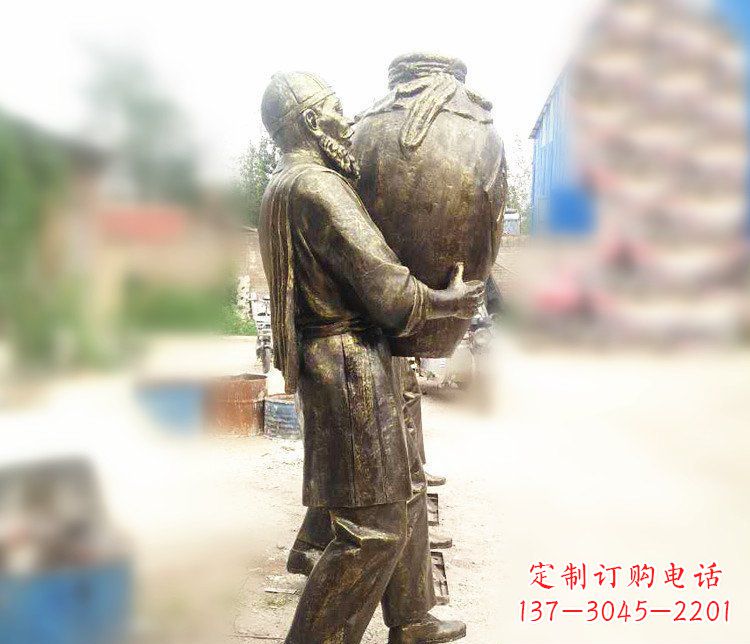温州广场铜雕店小二抱酒人物雕塑