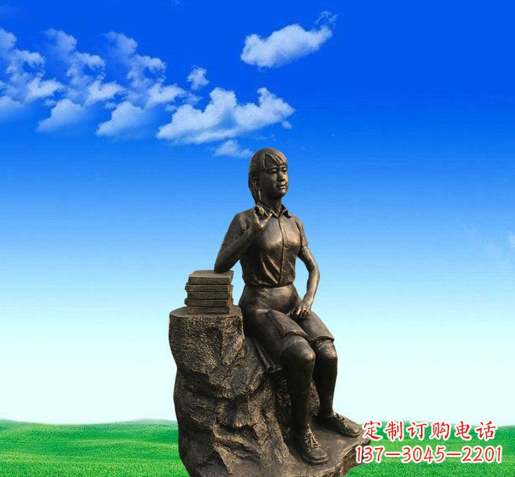 温州广场铜雕美女休息人物雕塑 (2)