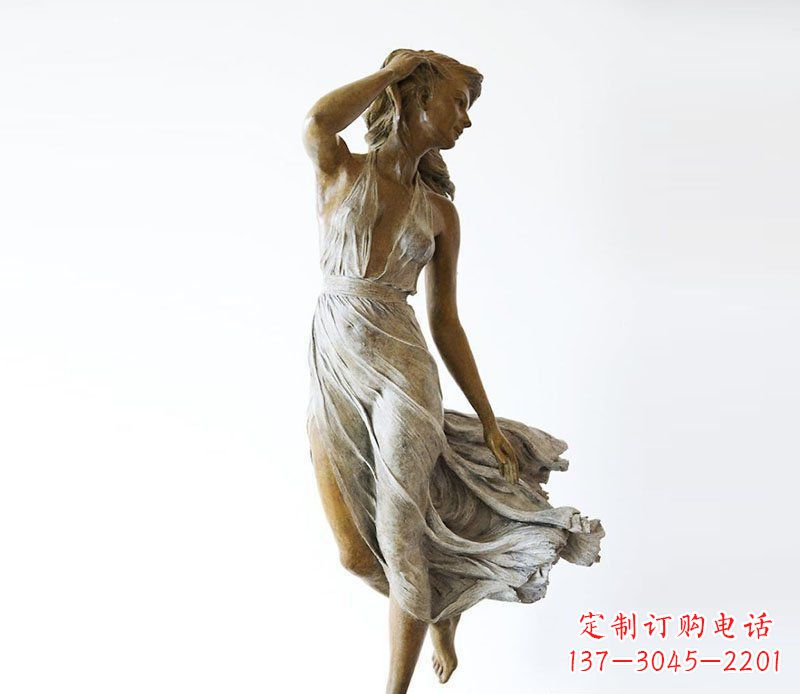 温州广场铜雕西方美女甩头人物雕塑