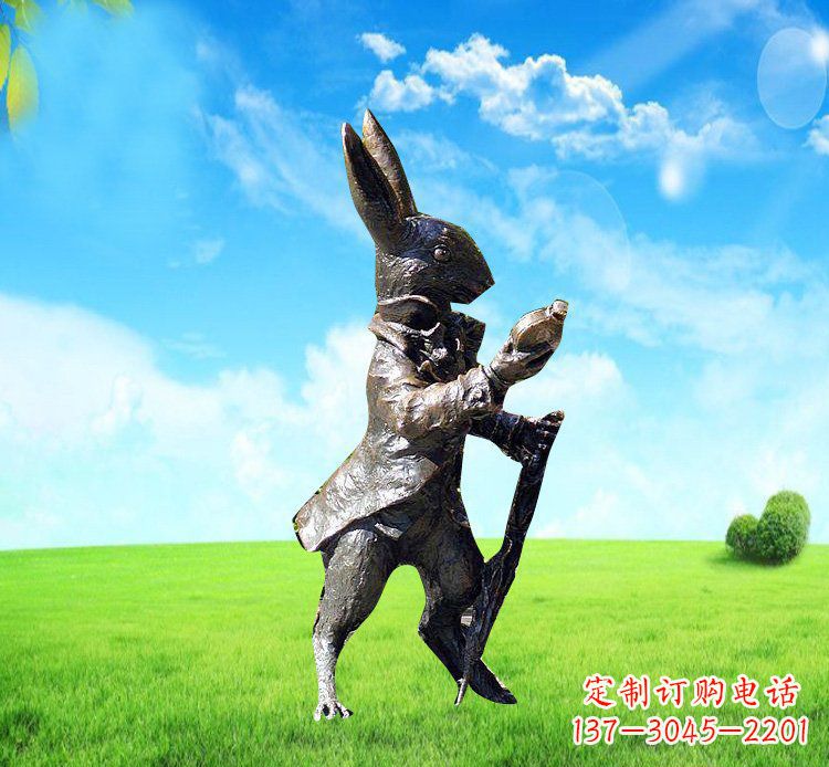 温州以广场铜雕小兔挖萝卜动物雕塑为你礼赞美好!