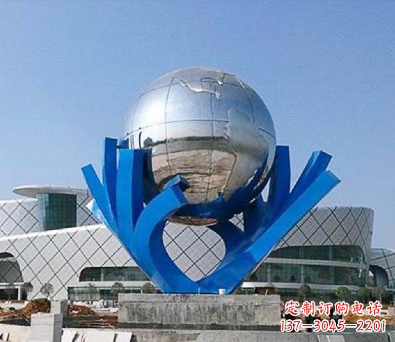 温州中领雕塑打造把地球握在手中精致不锈钢抽象雕塑