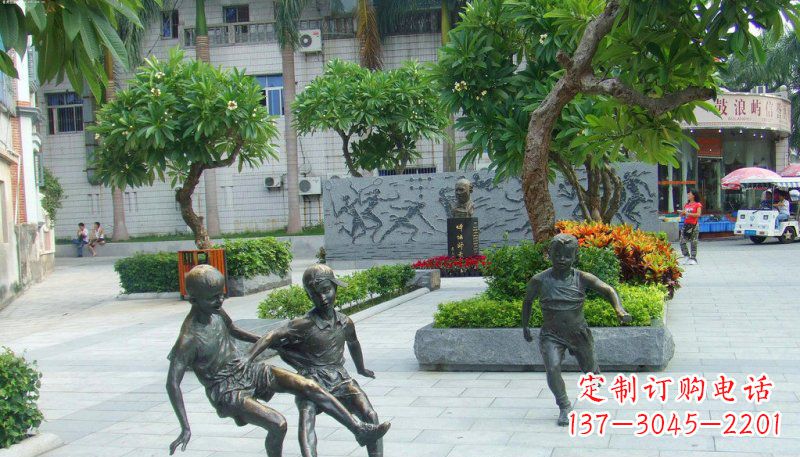 温州匠心细作,精致铜雕足球小孩