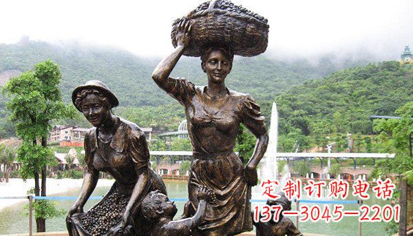 温州广场摘葡萄人物丰收铜雕