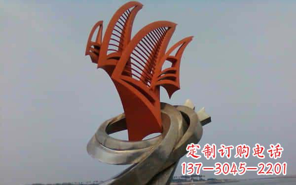 温州海边不锈钢海浪和帆船雕塑