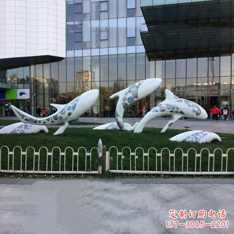 温州海豚玻璃钢城市景观雕塑-城市街道绿地装饰动物摆件