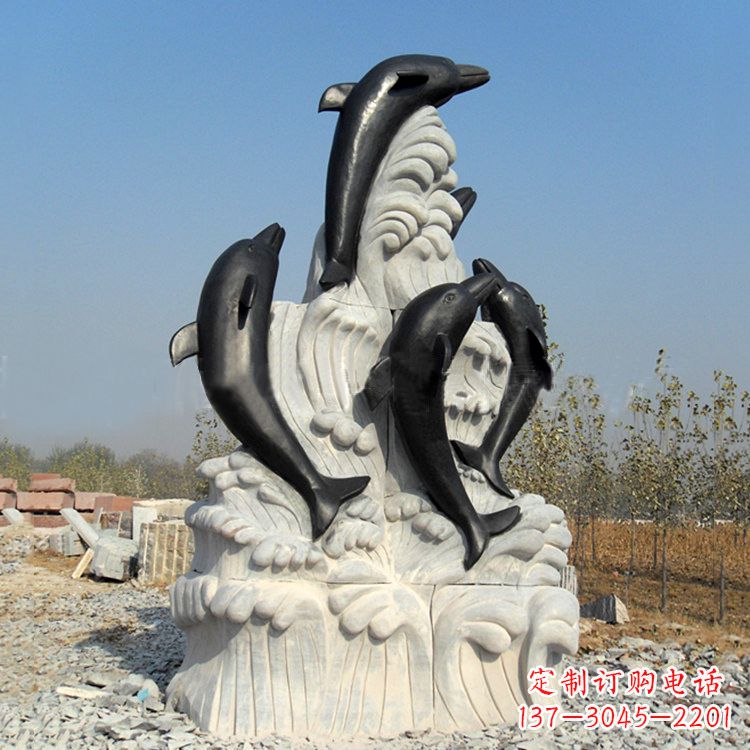 温州海豚石雕景观雕塑