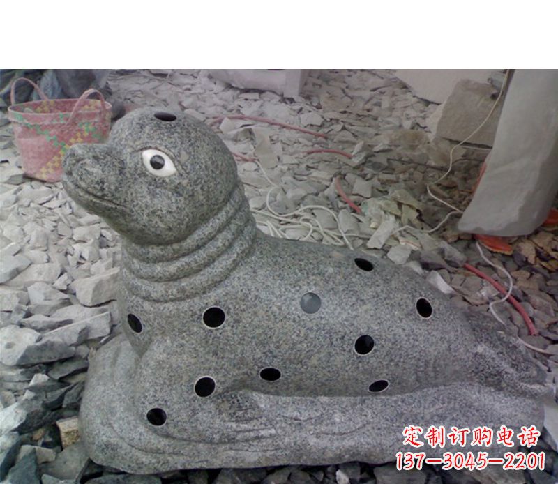 温州海洋动物小海豹石雕
