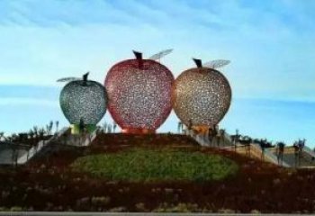温州广场不锈钢镂空苹果雕塑