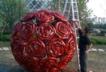 温州广场不锈钢玫瑰花镂空球景观雕塑